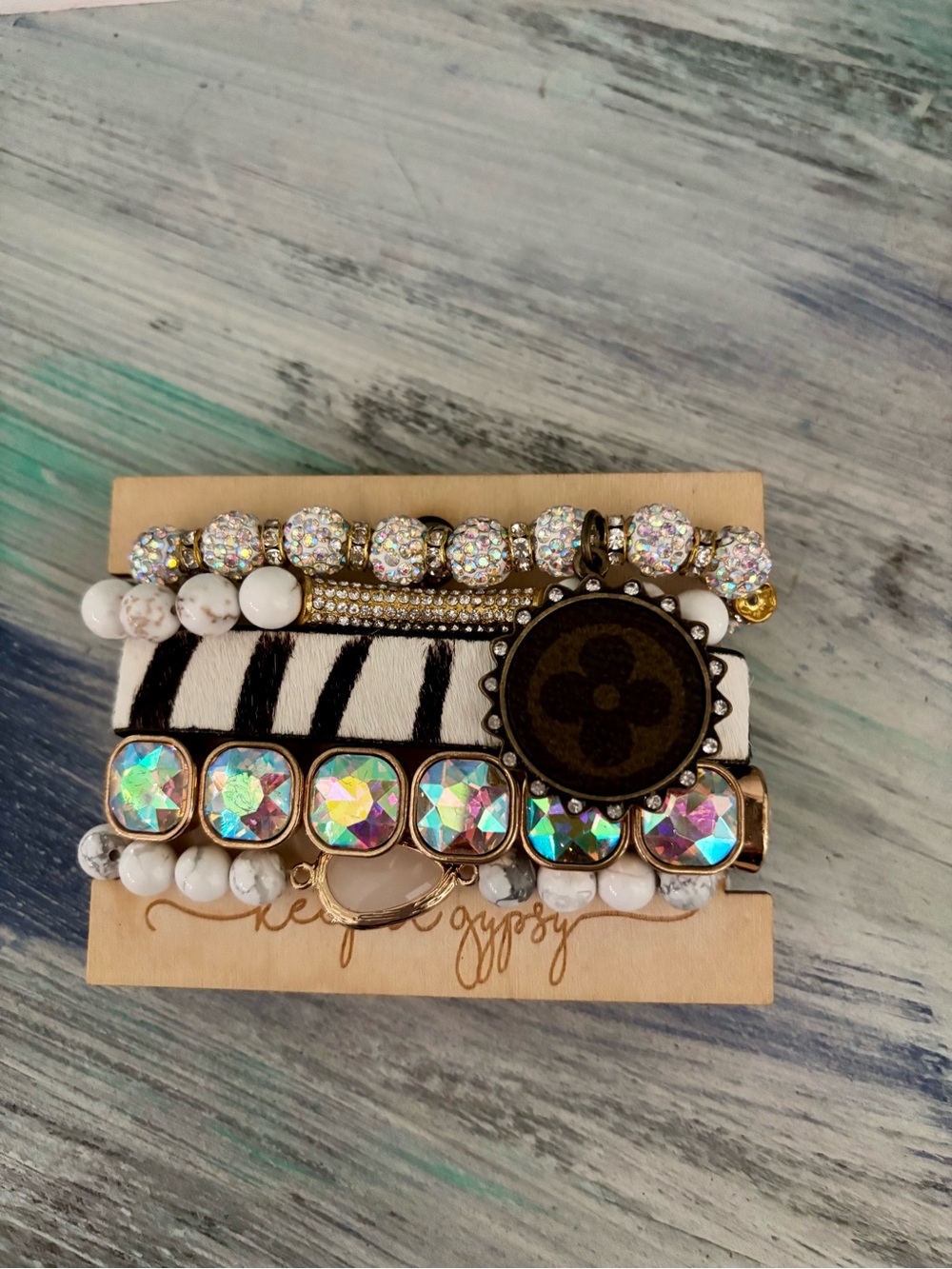 Sparkling Multi-Stacked Womens Bracelet Set in White and Iridescent